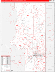 Spokane-Spokane Valley Metro Area Wall Map Red Line Style 2026